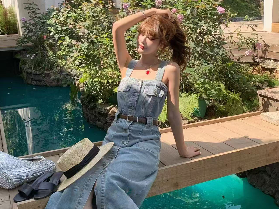  Women's Denim Dress Sleeveless Casual Summer Jean Midi Dress - Wholesale from Guangzhou