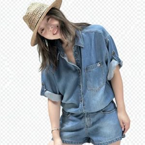 Loose Denim Shirt and Shorts Set Women's Summer Denim Two-Piece Outfit