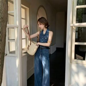 vintage high waisted denim jumpsuit wholesale for women