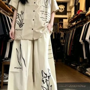 Ruswear Elegant Denim Series Belted Contrast Stitching Denim Two Piece Set | ruswear.com