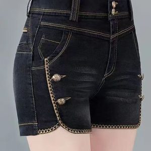 Ruswear Classic Denim Series Gold Button Split High Waisted Denim Shorts | ruswear.com
