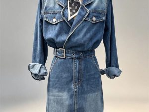 Women denim dress, wholesale denim long dress Guangzhou factory