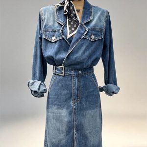 Women denim dress, wholesale denim long dress Guangzhou factory 