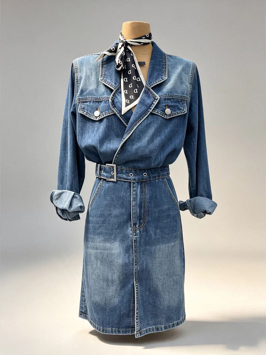 Women denim dress, wholesale denim long dress Guangzhou factory