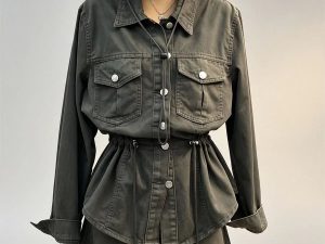 Vintage denim two‑piece set stand collar zip‑up cropped denim jacket high waist wide leg jeans women street bulk wholesale